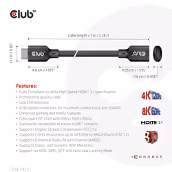 CLUB3D CAC-1322 câble HDMI 1 m HDMI Type A (Standard) Noir