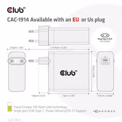 CLUB3D CAC-1914 chargeur d'appareils mobiles Moniteur vidéo pour bébé, Tondeuse pour barbe, Caméscope numérique, Caméra Numérique, Manettes de jeu, Écouteurs, Casque, Téléphone portable, Ordinateur portable, Chargeur électrique, Smartphone, Smartwatch, Tablette, Universel, Montre, Portables Noir Secteur, USB Intérieure - Vue supplémentaire 5