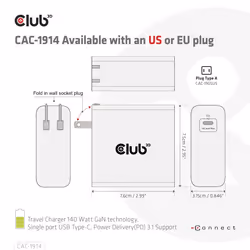 CLUB3D CAC-1914 chargeur d'appareils mobiles Moniteur vidéo pour bébé, Tondeuse pour barbe, Caméscope numérique, Caméra Numérique, Manettes de jeu, Écouteurs, Casque, Téléphone portable, Ordinateur portable, Chargeur électrique, Smartphone, Smartwatch, Tablette, Universel, Montre, Portables Noir Secteur, USB Intérieure - Vue supplémentaire 7