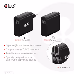 CLUB3D CAC-1914 chargeur d'appareils mobiles Moniteur vidéo pour bébé, Tondeuse pour barbe, Caméscope numérique, Caméra Numérique, Manettes de jeu, Écouteurs, Casque, Téléphone portable, Ordinateur portable, Chargeur électrique, Smartphone, Smartwatch, Tablette, Universel, Montre, Portables Noir Secteur, USB Intérieure - Vue supplémentaire 9