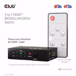 CLUB3D 3 to 1 HDMI 8K60Hz Switch commutateur écran, clavier et souris Noir - Vue supplémentaire 13