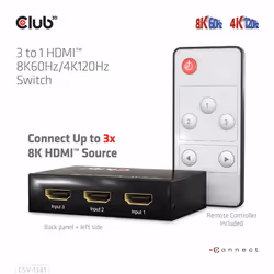 CLUB3D 3 to 1 HDMI 8K60Hz Switch commutateur écran, clavier et souris Noir - Vue supplémentaire 14