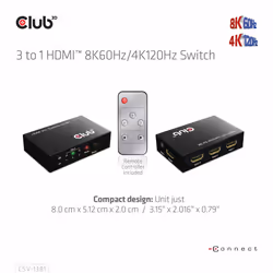 CLUB3D 3 to 1 HDMI 8K60Hz Switch commutateur écran, clavier et souris Noir - Vue supplémentaire 15