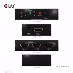 CLUB3D 3 to 1 HDMI 8K60Hz Switch commutateur écran, clavier et souris Noir - Vue supplémentaire 4