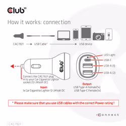 CLUB3D USB KFZ-Ladegerät 1xUSB C 2xUSB A 36W 12/24V retail - Vue supplémentaire 5