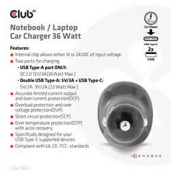 CLUB3D USB KFZ-Ladegerät 1xUSB C 2xUSB A 36W 12/24V retail - Vue supplémentaire 7