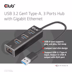 CLUB3D CSV-1430a Avec fil USB 3.2 Gen 1 (3.1 Gen 1) Type-A Noir - Vue supplémentaire 4