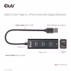CLUB3D CSV-1430a Avec fil USB 3.2 Gen 1 (3.1 Gen 1) Type-A Noir - Vue supplémentaire 6