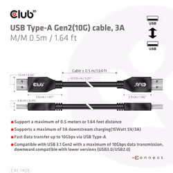 CLUB3D CAC-1409 câble USB 0,5 m USB 3.2 Gen 2 (3.1 Gen 2) USB A Noir - Vue supplémentaire 4