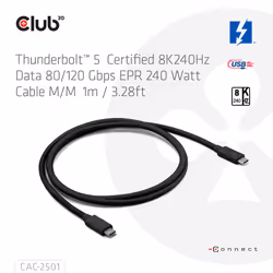 CLUB3D CAC-2501 Câble Thunderbolt 1 m 120 Gbit/s Noir