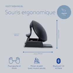 R-Go Tools Twister, Ambidextre, Conception verticale, Optique, Bluetooth + USB Type-A, 2400 DPI, Noir