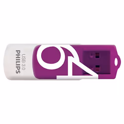 Philips FM64FD00B, 64 Go, USB Type-A, 3.2 Gen 1 (3.1 Gen 1), Pivotant, 8 g, Violet, Blanc