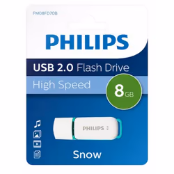 Philips FM08FD70B, 8 Go, USB Type-A, 2.0, Casquette, 8 g, Turquoise, Blanc