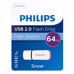 Philips FM64FD70B, 64 Go, USB Type-A, 2.0, Casquette, 8 g, Violet, Blanc