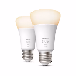Philips Hue White A60 - Ampoule connectée E27 - 1100 (pack de 2), Ampoule intelligente, Bluetooth/Zigbee, Blanc, LED, E27, Lu ...