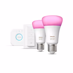 Philips Hue White and Color ambiance Kit de démarrage : 2 ampoules connectées E27 (1100) + variateur, Kit d'éclairage intelli ...