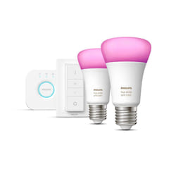 Philips Hue White and Color ambiance Kit de démarrage : 2 ampoules connectées E27 (1100) + variateur