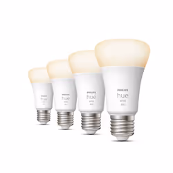 Philips Hue White A60 - Ampoule connectée E27 - 800 (pack de 4), Ampoule intelligente, Bluetooth/Zigbee, Blanc, LED, E27, Lum ...