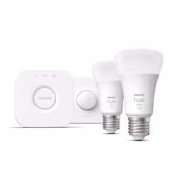 Philips Hue White Kit de démarrage : 2 ampoules connectées E27 (1100) + bouton connecté