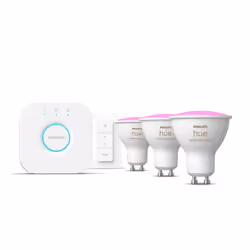 Philips Hue White and Color ambiance Kit de démarrage : 3 spots connectés GU10 + variateur, Kit d'éclairage intelligent, Blue ...