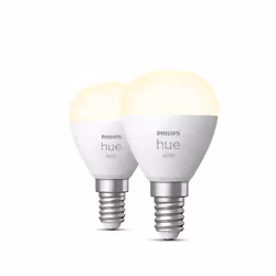 Philips Hue White Pack de 2 sphérique E14, Ampoule intelligente, Blanc, Bluetooth/Zigbee, LED intégrée, E14, Lumière blanche ...