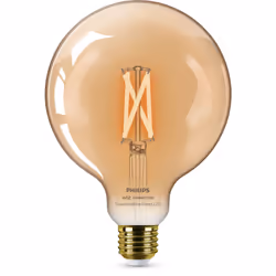 Philips Globe filament ambre 7 W (éq. 50 W) G125 E27, Ampoule intelligente, Or, Translucide, LED, E27, Blanc, 2000 K