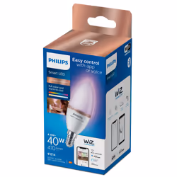Philips Ampoule flamme 4,9 W (éq. 40 W) C37 E14, Ampoule intelligente, Blanc, E14, Blanc, 2200 K, 6500 K