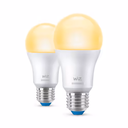 WiZ 2 ampoules 60W A60 E27, Ampoule intelligente, Wi-Fi, Blanc, LED, E27, Lumière blanche douce