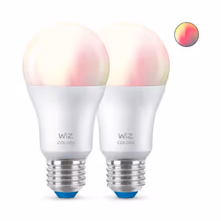 WiZ Ampoule 8 W (éq. 60 W) A60 E27 x2, Ampoule intelligente, Wi-Fi, Blanc, LED, E27, Multicolore