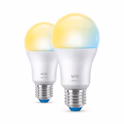 WiZ 2 ampoules 60W A60 E27, Ampoule intelligente, Wi-Fi, Blanc, LED, E27, Multicolore