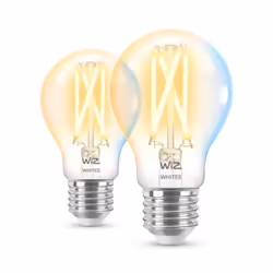 WiZ Ampoule transparente à filament 60 W A60 E27 x2, Ampoule intelligente, Wi-Fi, Transparent, LED, E27, Blanc