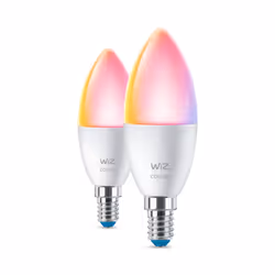 WiZ 2 ampoules flamme 40W C37 E14, Ampoule intelligente, Wi-Fi, Blanc, LED, E14, Multicolore