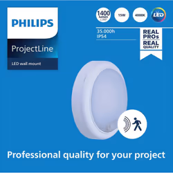 Philips Montage mural, Surface, Rond, 1 ampoule(s), 4000 K, IP54, Blanc