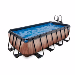 EXIT Piscine Wood 400x200cm avec pompe de filtration à sable - marron, 7020 L, Piscine hors sol, Adultes et enfants, 5 person ...