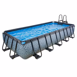 EXIT Piscine Stone 540x250cm avec pompe de filtration à sable - grise, 12600 L, Piscine hors sol, Adultes et enfants, 9 perso ...