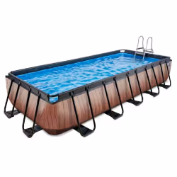 EXIT Piscine Wood 540x250cm avec pompe de filtration à sable - marron, 12600 L, Piscine hors sol, Adultes et enfants, 9 perso ...