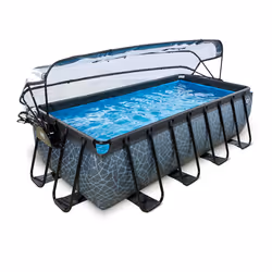 EXIT Piscine couverte Stone 400x200cm avec pompe de filtration à sable - grise