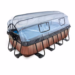 EXIT Piscine couverte Wood 400x200cm avec pompe de filtration à sable - marron, 7020 L, Piscine hors sol, Adultes et enfants, ...