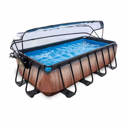 EXIT Piscine couverte Wood 400x200cm avec pompe de filtration à sable - marron