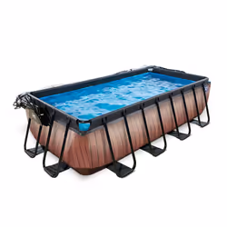 EXIT Piscine couverte Wood 400x200cm avec pompe de filtration à sable - marron