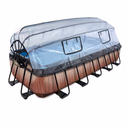 EXIT Piscine couverte Wood 540x250cm avec pompe de filtration à sable - marron, 12600 L, Piscine hors sol, Adultes et enfants ...