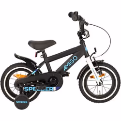 Vélo enfant - AMIGO - Speeder 12 Pouces - Frein à rétropédalage - Cadre en acier - Noir/Bleu
