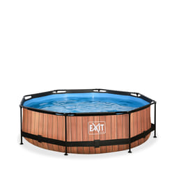 EXIT Piscine couverte Wood ø300x76cm avec pompe filtrante - marron