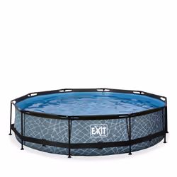 EXIT Piscine couverte Stone ø360x76cm avec pompe filtrante - grise, 6125 L, Piscine hors sol, Adultes et enfants, 5 personne( ...