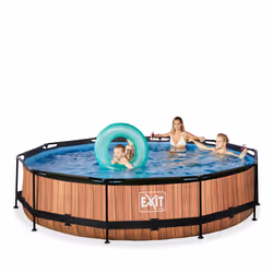 EXIT Piscine couverte Wood ø360x76cm avec pompe filtrante - marron