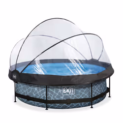 EXIT Piscine couverte Stone ø300x76cm avec pompe filtrante - grise, 4383 L, Piscine hors sol, Adultes et enfants, 4 personne( ...