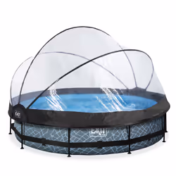 EXIT Piscine couverte Stone ø360x76cm avec pompe filtrante - grise, 6125 L, Piscine hors sol, Adultes et enfants, 5 personne( ...