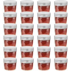 24 pcs Pots à confiture avec couvercles argentés Verre 110 ml