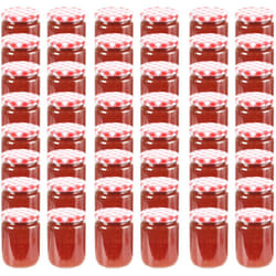 Vidaxl - 48 pcs Pots à confiture Couvercle blanc et rouge Verre 230 ml