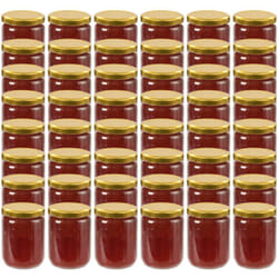 vidaXL 48 pcs Pots à confiture avec couvercle doré Verre 230 ml
